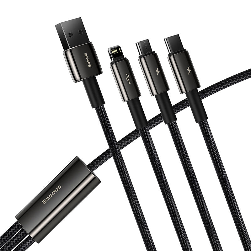 USB cable 3in1 Baseus Tungsten Gold, USB to micro USB / USB-C / Lightning, 3.5A, 1.5m (black) - Product Image 2