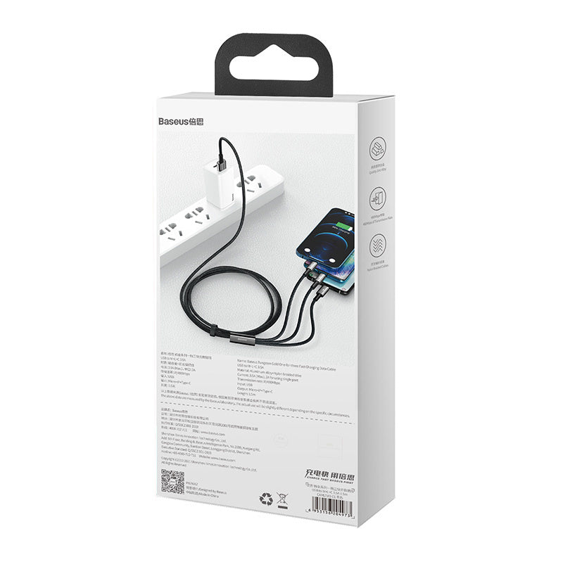 USB cable 3in1 Baseus Tungsten Gold, USB to micro USB / USB-C / Lightning, 3.5A, 1.5m (black) - Product Image 8