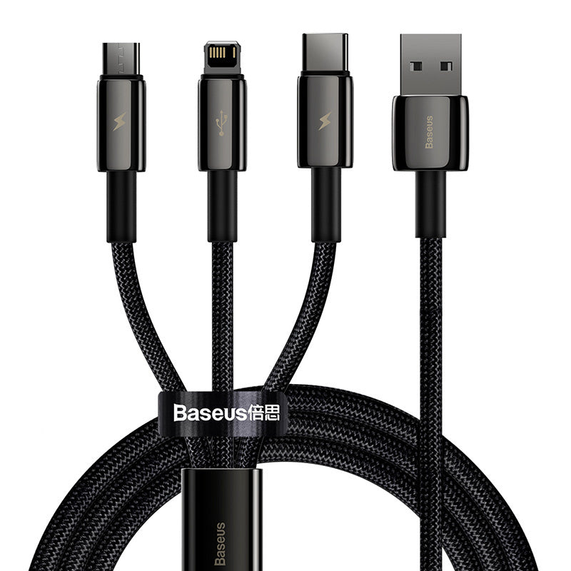USB cable 3in1 Baseus Tungsten Gold, USB to micro USB / USB-C / Lightning, 3.5A, 1.5m (black) - Product Image 1