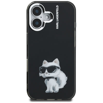 Karl Lagerfeld IML Aquarelle Choupette &amp; Logo iPhone 16 Case - Black