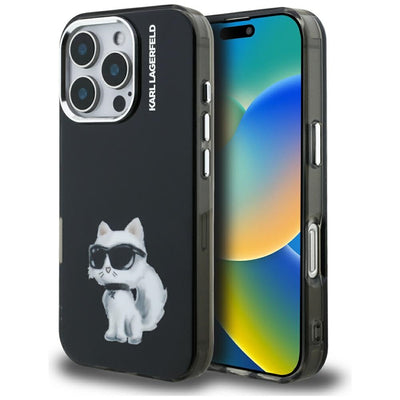 Karl Lagerfeld IML Aquarelle Choupette &amp; Logo Case for iPhone 16 Pro Max - Black