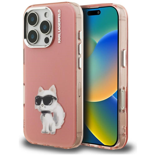 Karl Lagerfeld IML Aquarelle Choupette &amp; Logo iPhone 16 Pro Case - Pink