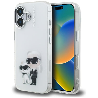 Karl Lagerfeld IML Aquarelle Karl &amp; Choupette &amp; Logo iPhone 16 Case - White