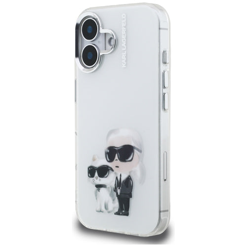 Karl Lagerfeld IML Aquarelle Karl &amp; Choupette &amp; Logo iPhone 16 Case - White