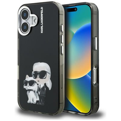 Karl Lagerfeld IML Aquarelle Karl &amp; Choupette &amp; Logo iPhone 16 Case - Black