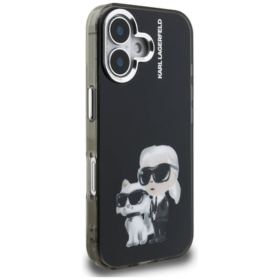Karl Lagerfeld IML Aquarelle Karl &amp; Choupette &amp; Logo iPhone 16 Case - Black
