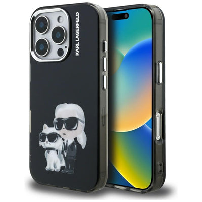 Karl Lagerfeld IML Aquarelle Karl &amp; Choupette &amp; Logo iPhone 16 Pro Case Black
