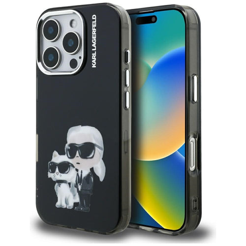 Karl Lagerfeld IML Aquarelle Karl &amp; Choupette &amp; Logo iPhone 16 Pro Case Black