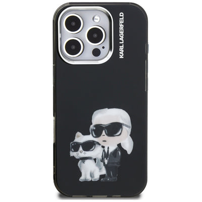 Karl Lagerfeld IML Aquarelle Karl &amp; Choupette &amp; Logo iPhone 16 Pro Case Black