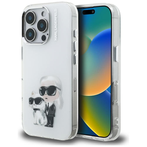Karl Lagerfeld IML Aquarelle Karl &amp; Choupette &amp; Logo Case for iPhone 16 Pro Max - White