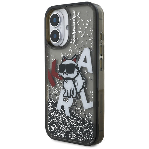 Karl Lagerfeld Liquid Glitter Choupette Logo iPhone 16 Case - Black