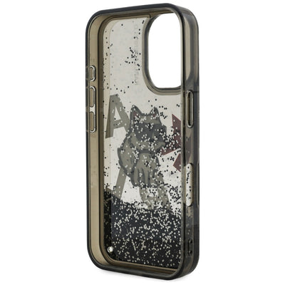 Karl Lagerfeld Liquid Glitter Choupette Logo iPhone 16 Case - Black