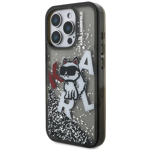 Karl Lagerfeld Liquid Glitter Choupette Logo Case for iPhone 16 Pro - Black