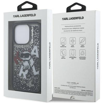 Karl Lagerfeld Liquid Glitter Choupette Logo Case for iPhone 16 Pro - Black