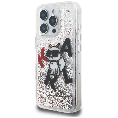 Karl Lagerfeld Liquid Glitter Choupette Logo Case for iPhone 16 Pro - Clear