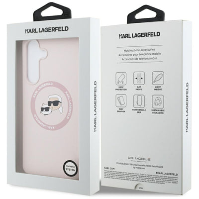 Karl Lagerfeld Silicone Karl &amp; Choupette Heads MagSafe Case for Samsung Galaxy S25 FE - Pink