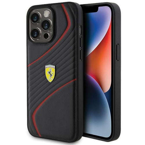 Ferrari Twist Metal Logo Case for iPhone 15 Pro Max - Black