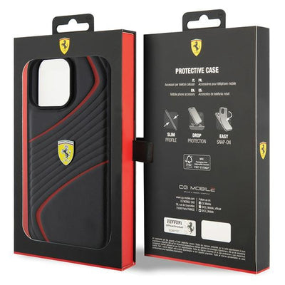 Ferrari Twist Metal Logo Case for iPhone 15 Pro Max - Black