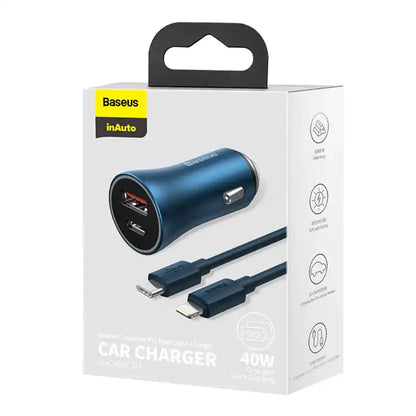 Baseus Golden Contactor Pro car charger, USB + USB-C, QC4.0+, PD, SCP, 40W (blue) + USB-C - Lightning cable 1m (blue) - Product Image 8