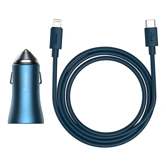 Baseus Golden Contactor Pro car charger, USB + USB-C, QC4.0+, PD, SCP, 40W (blue) + USB-C - Lightning cable 1m (blue) - Product Image 2