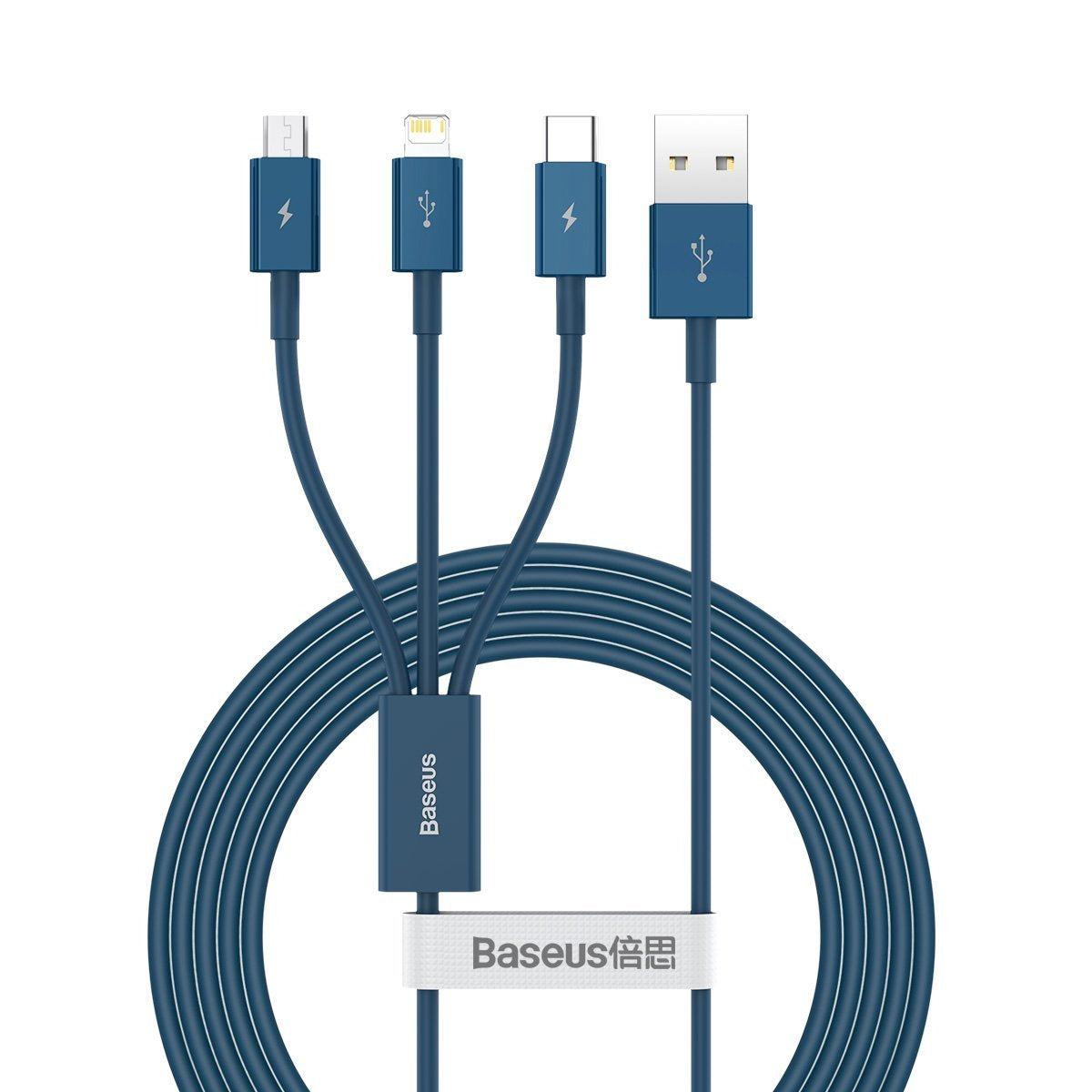 USB cable 3in1 Baseus Superior Series, USB to micro USB / USB-C / Lightning, 3.5A, 1.5m (blue) - Product Image 2