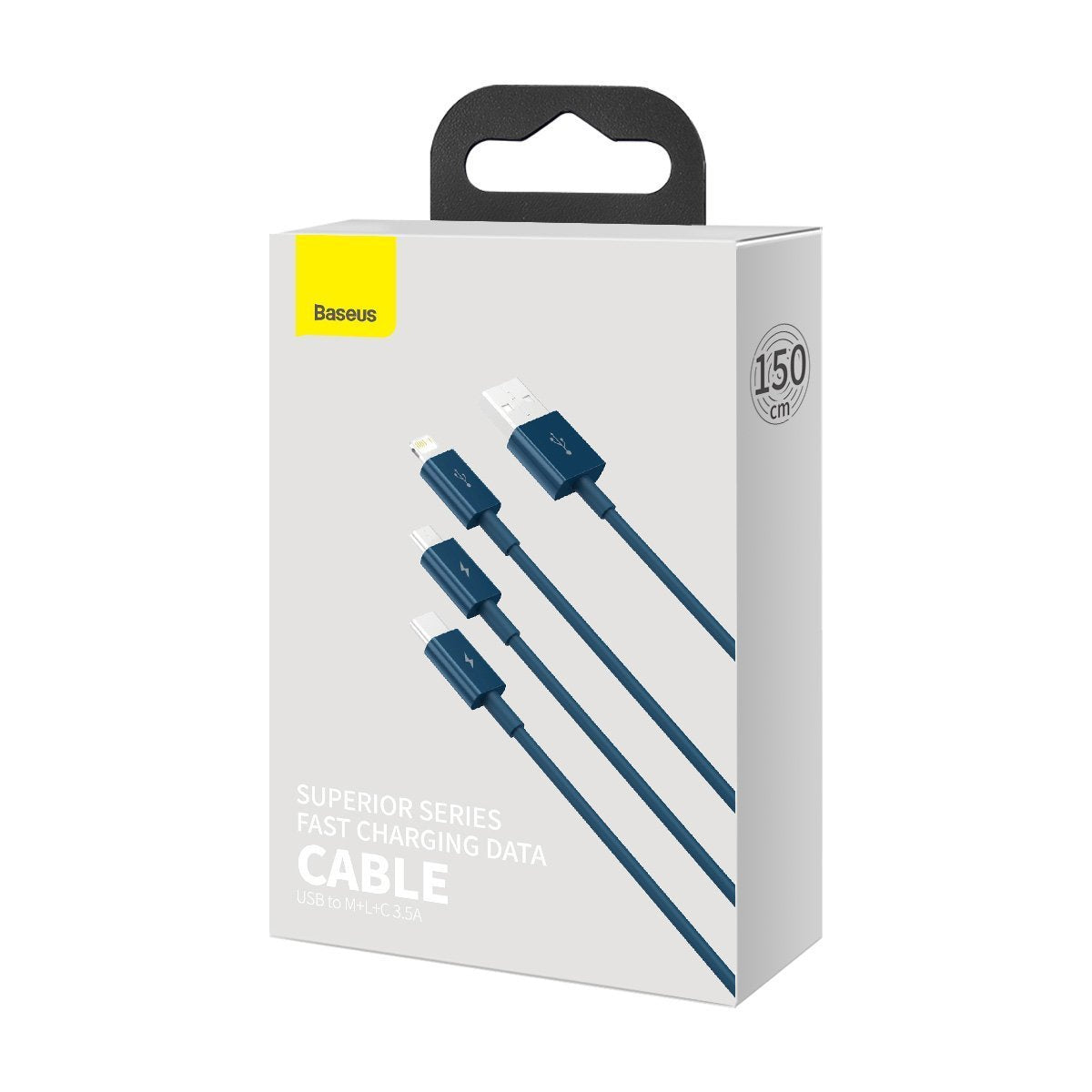 USB cable 3in1 Baseus Superior Series, USB to micro USB / USB-C / Lightning, 3.5A, 1.5m (blue) - Product Image 10