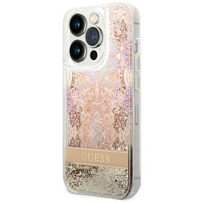 Etui Guess Paisley Liquid Glitter na iPhone 14 Pro - złote