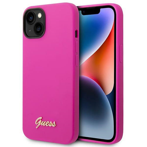 Guess Silicone Vintage Gold Logo Case for iPhone 14 / 15 Plus - Fuchsia