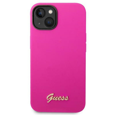 Guess Silicone Vintage Gold Logo Case for iPhone 14 / 15 Plus - Fuchsia