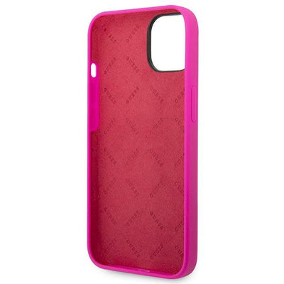 Guess Silicone Vintage Gold Logo Case for iPhone 14 / 15 Plus - Fuchsia