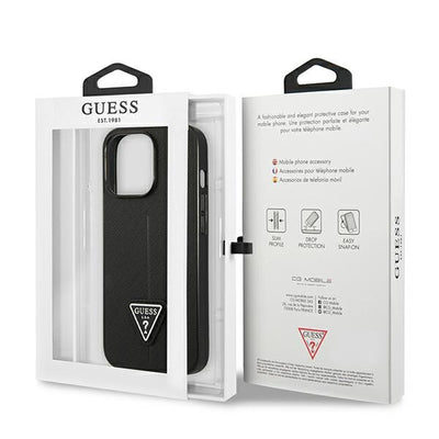 Etui Guess Saffiano Triangle Logo na iPhone 14 Pro Max - czarne