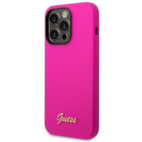 Etui Guess Silicone Vintage Gold Logo na iPhone 14 Pro Max - fuksja