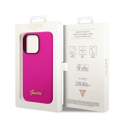 Etui Guess Silicone Vintage Gold Logo na iPhone 14 Pro Max - fuksja