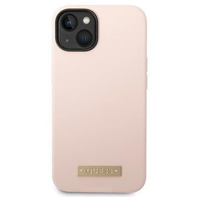 Etui Guess Silicone Logo Plate MagSafe na iPhone 13 / 14 / 15 - różowe
