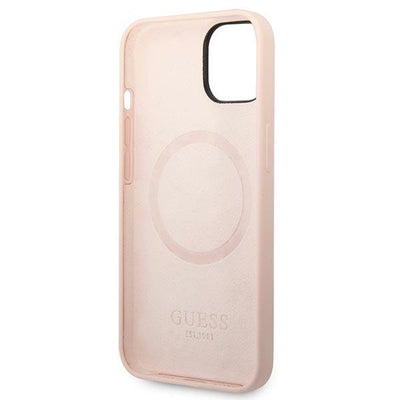 Etui Guess Silicone Logo Plate MagSafe na iPhone 13 / 14 / 15 - różowe