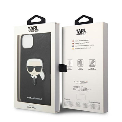 Etui Karl Lagerfeld Saffiano Karl`s Head Patch na iPhone 13 / 14 / 15 - czarne