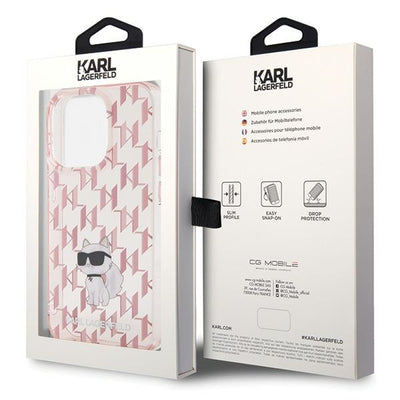Karl Lagerfeld Monogram Choupette iPhone 15 Pro Case - Pink