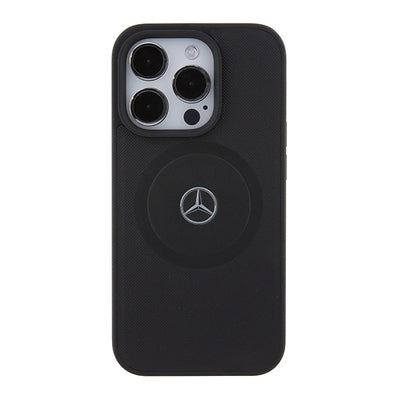 Etui Mercedes Benz Crossed Lines Pattern Leather MagSafe na iPhone 15 Pro - czarne