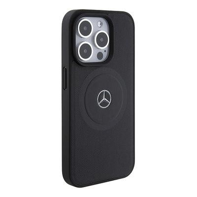 Etui Mercedes Benz Crossed Lines Pattern Leather MagSafe na iPhone 15 Pro - czarne