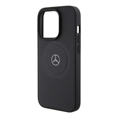 Etui Mercedes Benz Crossed Lines Pattern Leather MagSafe na iPhone 15 Pro - czarne