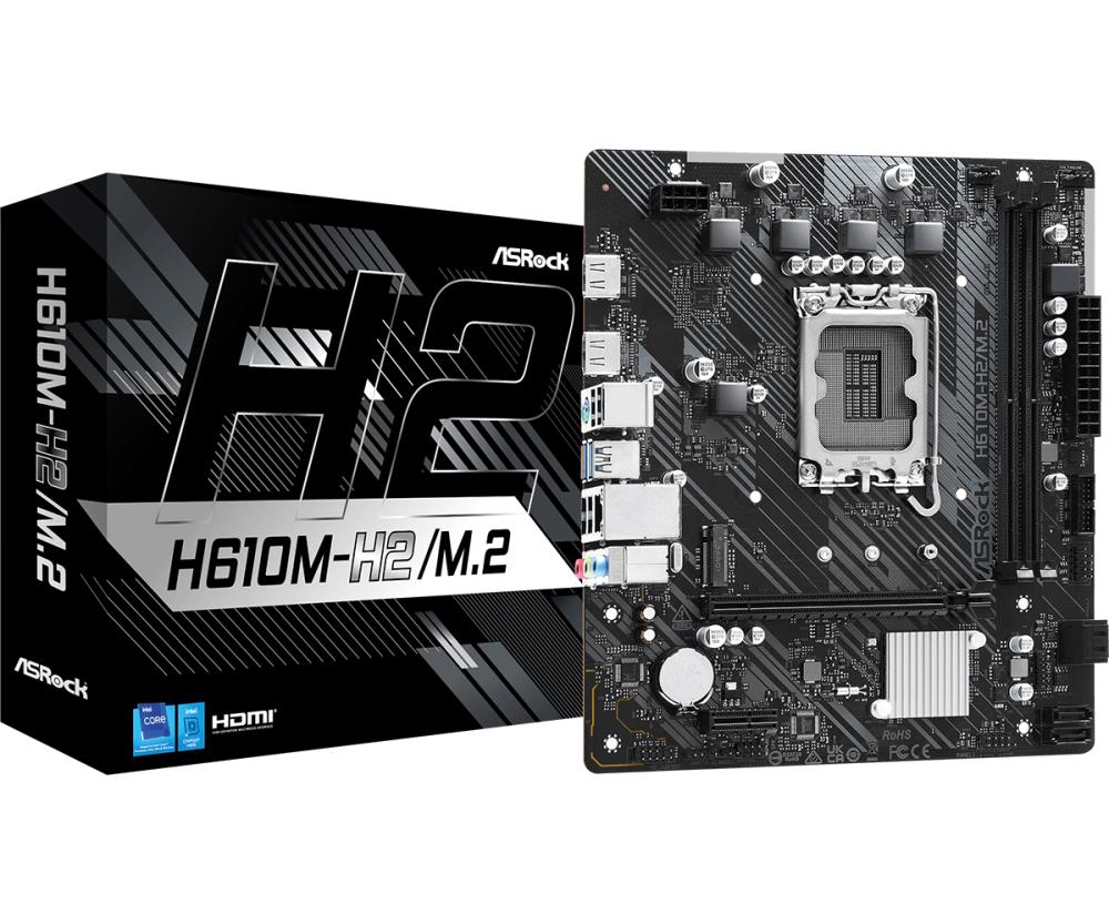 Mainboard ASROCK Intel H610 LGA1700 Micro-ATX Memory DDR4 Memory slots 2 1xPCI-Express 3.0 1x 1xPCI-Express 4.0 16x 1xM.2 2xHDMI 4xUSB 2.0 2xUSB 3.2 1xPS/2 1xRJ45 3xAudio port H610M-H2/M.2