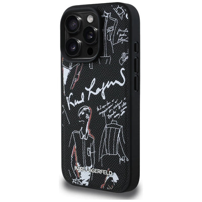 Karl Lagerfeld Grained Pattern &amp; Logo MagSafe Case for iPhone 16 Pro - Black