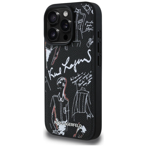 Karl Lagerfeld Grained Pattern &amp; Logo MagSafe Case for iPhone 16 Pro - Black