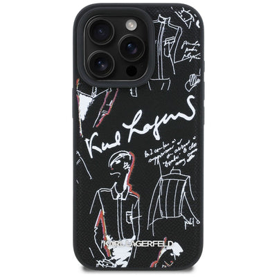 Karl Lagerfeld Grained Pattern &amp; Logo MagSafe Case for iPhone 16 Pro - Black