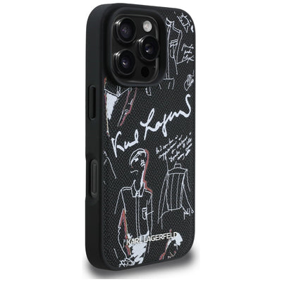 Karl Lagerfeld Grained Pattern &amp; Logo MagSafe Case for iPhone 16 Pro - Black