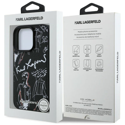 Karl Lagerfeld Grained Pattern &amp; Logo MagSafe Case for iPhone 16 Pro - Black