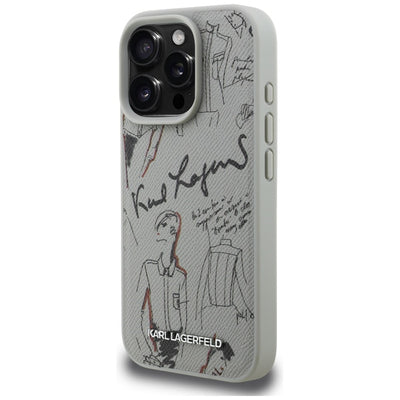 Karl Lagerfeld Grained Pattern &amp; Logo MagSafe Case for iPhone 16 Pro Max - Gray