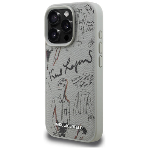 Karl Lagerfeld Grained Pattern &amp; Logo MagSafe Case for iPhone 16 Pro Max - Gray