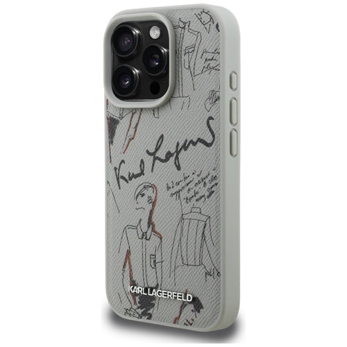 Karl Lagerfeld Grained Pattern &amp; Logo MagSafe Case for iPhone 16 Pro - Gray