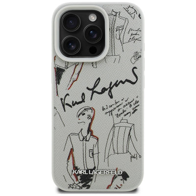 Karl Lagerfeld Grained Pattern &amp; Logo MagSafe Case for iPhone 16 Pro - Gray